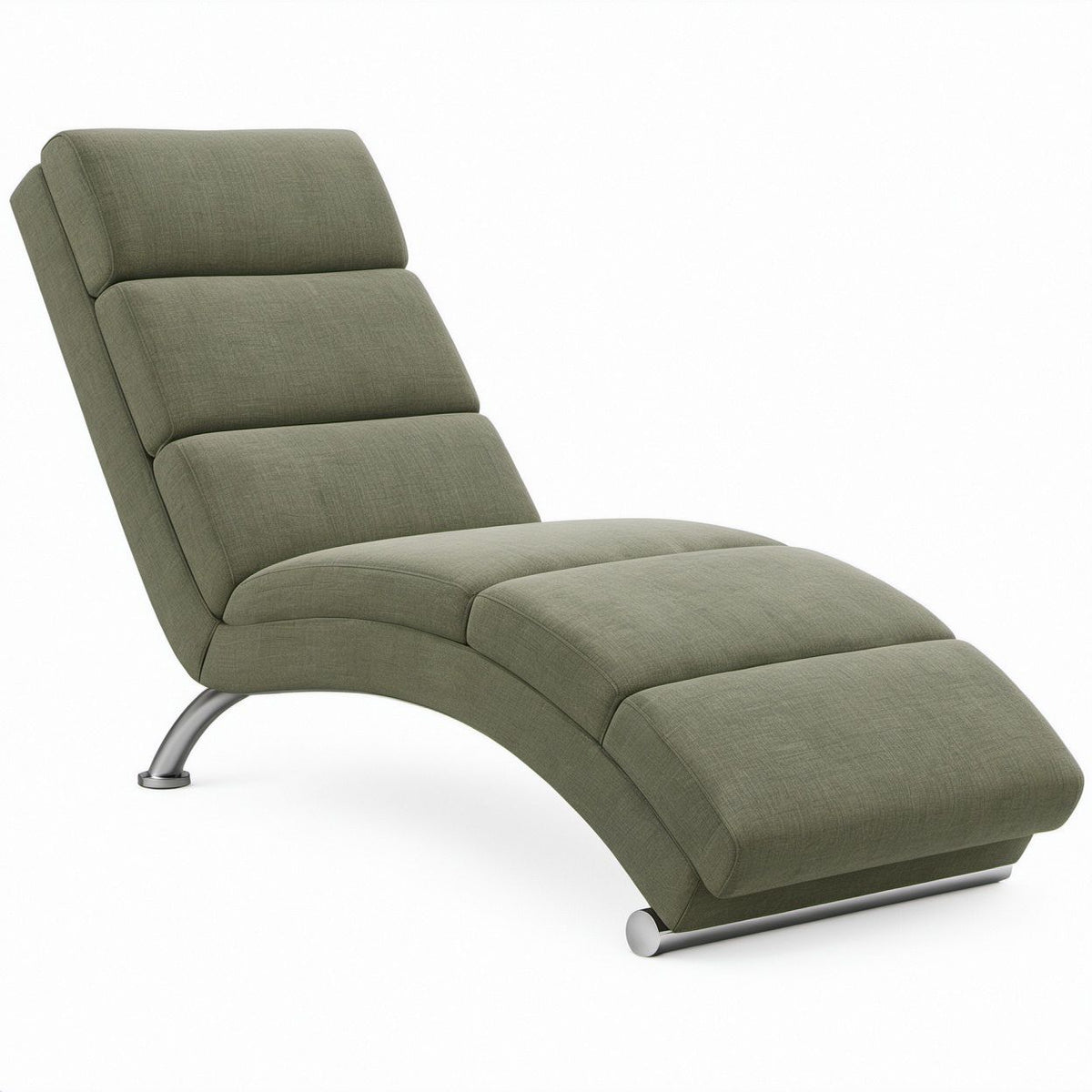 Green Polyester Upholstered Curved Chaise Lounge Chair with Silver Steel Legs, 165 x 70 x 88 cm