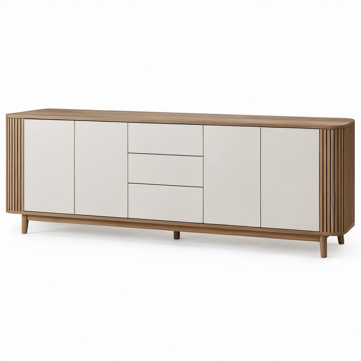 80 in. W x 16 in. D x 32 in. H Walnut and White Sideboard with 4 Doors and 3 Drawers