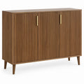 Walnut 3-Door Accent Cabinet with Fluted Doors and Gold Handles, 48 x 18 x 36 in