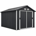 8 x 6 x 6.6 ft Black and Silver Galvanized Steel Outdoor Storage Shed with Double Sliding Doors