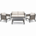4-Piece Outdoor Patio Conversation Set with Gray Aluminum Frames, Polypropylene Rope and Cream Cushions, Loveseat 52 x 30 x 32 in