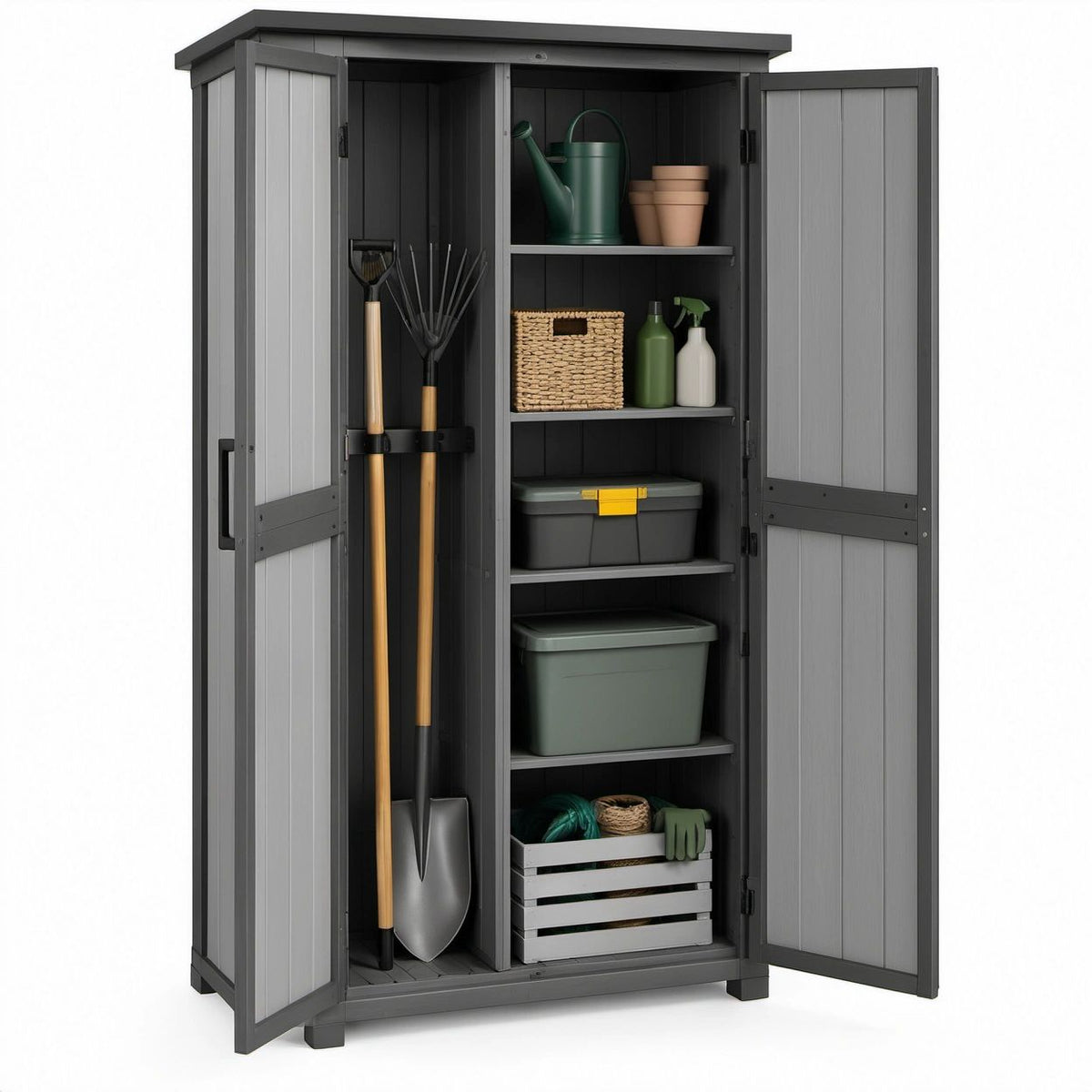 Outdoor Storage Cabinet, Dark Gray Polypropylene Resin, 26 x 18 x 72 in, 4 Shelves