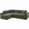 Olive Green L-Shaped Sectional Sofa with Left-Facing Chaise, Corduroy Upholstery, 112 x 65 x 35 in