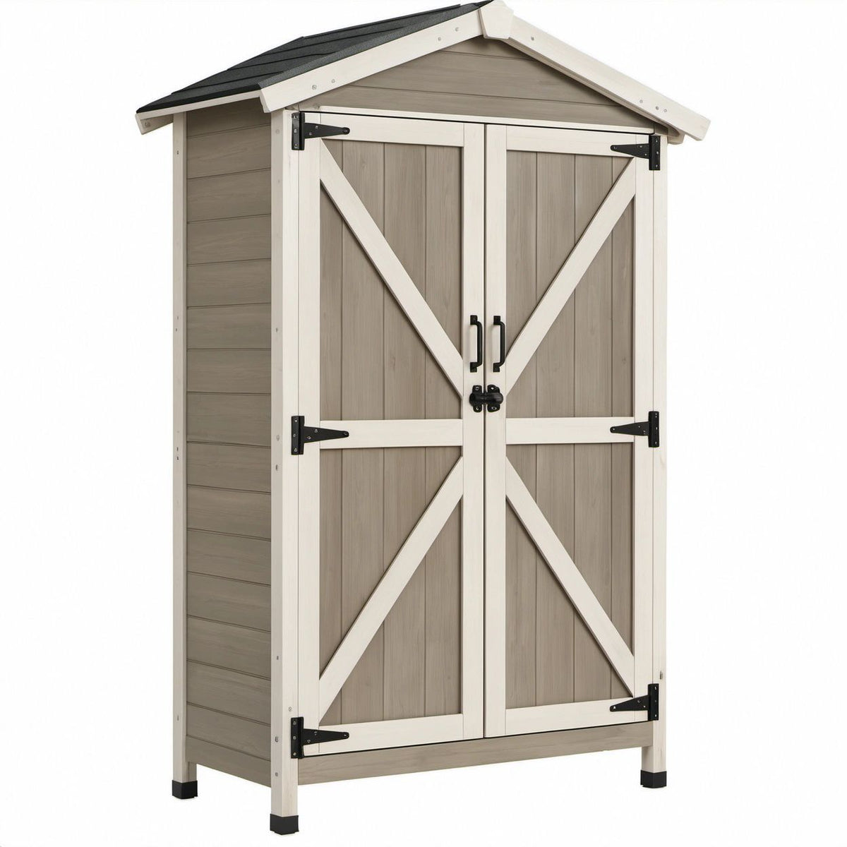 30 x 24 x 70 in Beige and Gray Outdoor Storage Shed with Double Doors