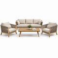 4-Piece Acacia Wood Patio Seating Set with Coffee Table, Natural Brown/Taupe/Beige, Sofa 78 x 32 x 31 in