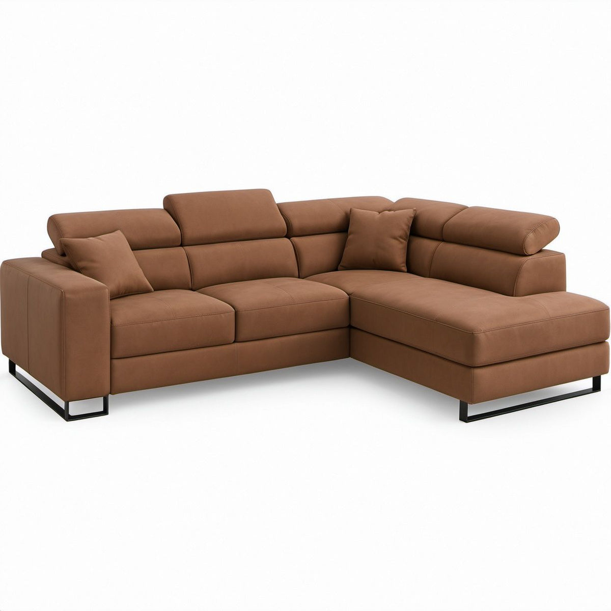 Contemporary Brown PU Leather L-Shaped Sofa with Right-Facing Chaise, 110 x 65 x 35 in