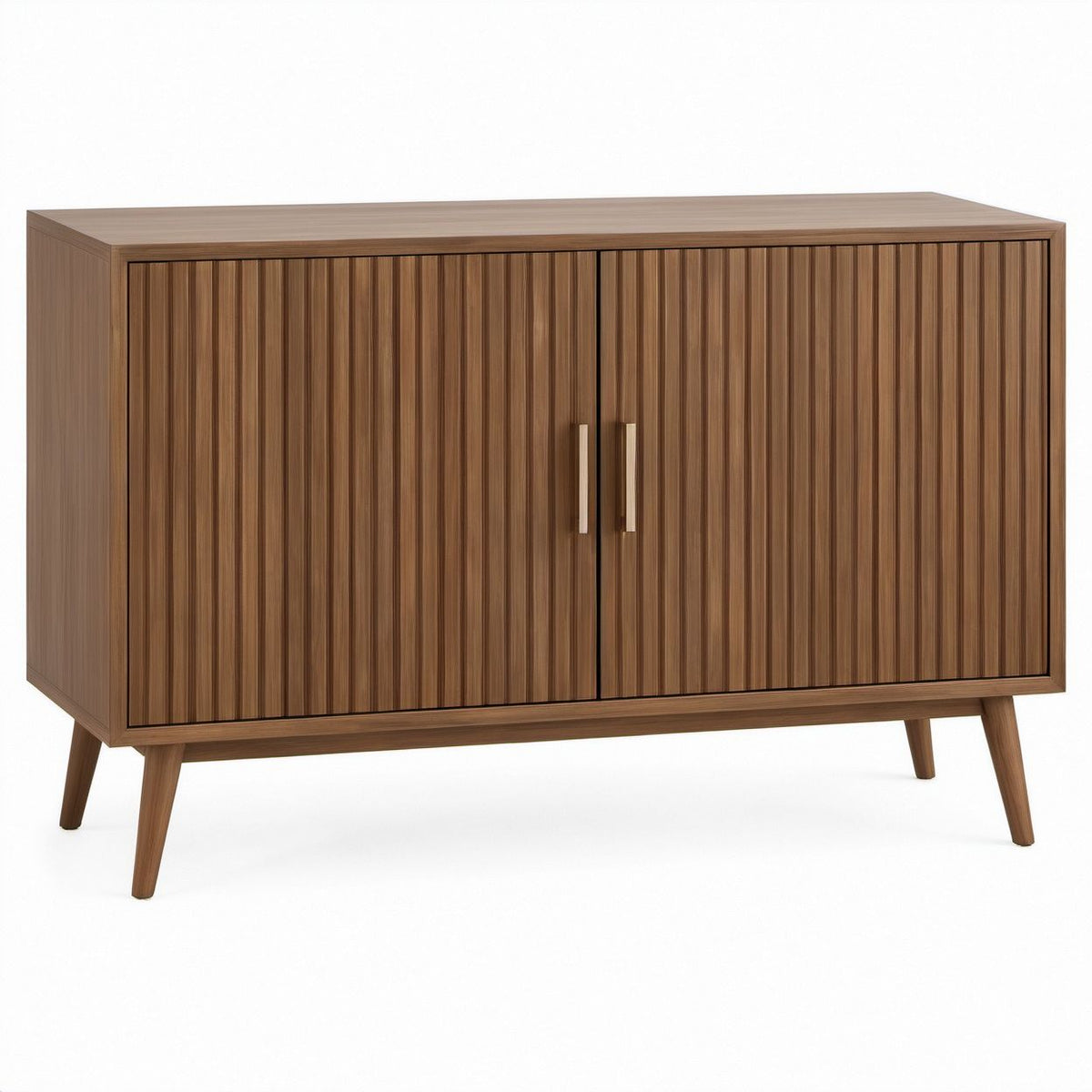 Walnut Brown Fluted 2-Door Accent Cabinet with Walnut Veneer, 47.2 x 15.7 x 31.5 in.