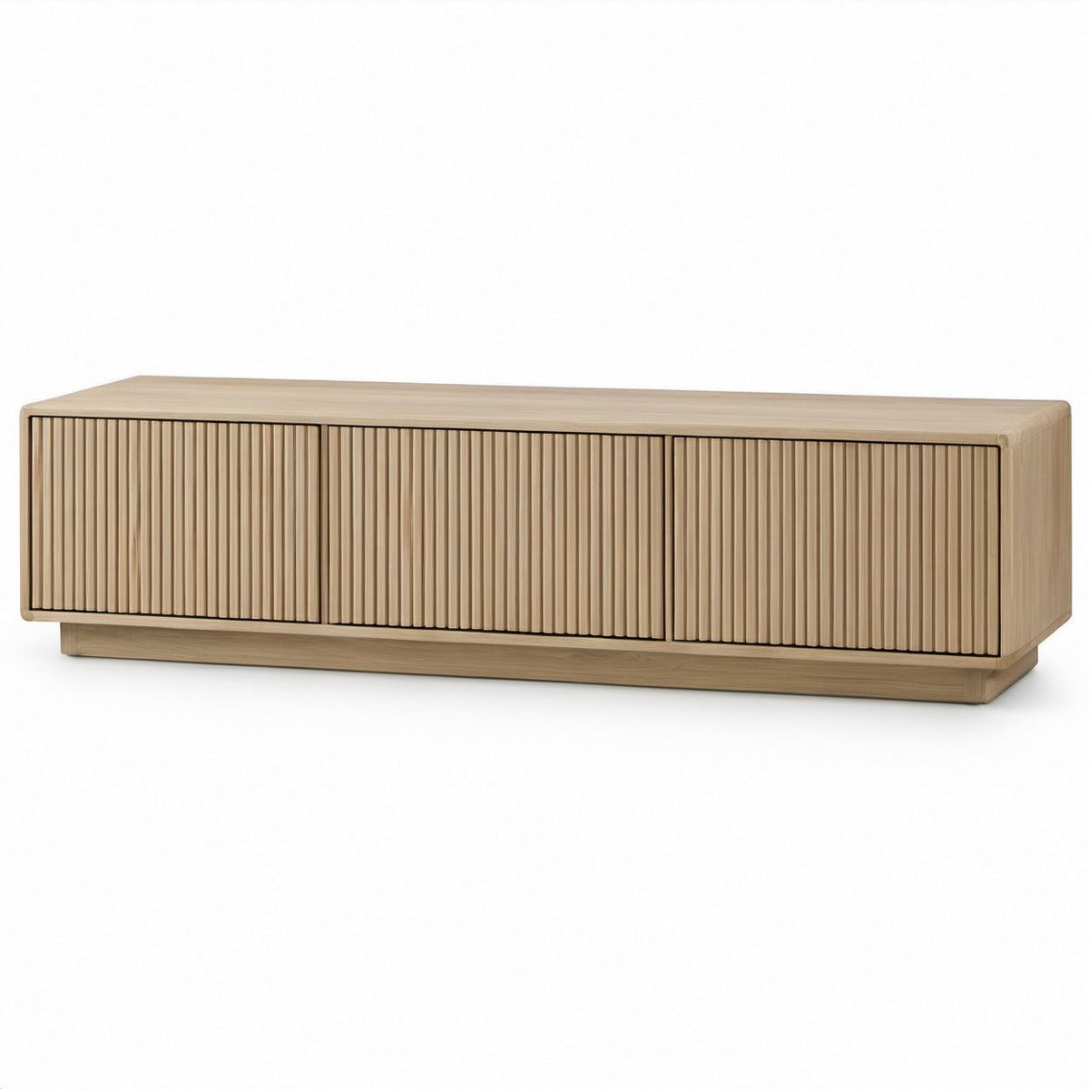 Natural Oak Reeded TV Stand, MDF and Oak Veneer, 70.9 x 15.7 x 18 in
