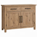 Natural Brown Engineered Wood Storage Cabinet with Black Steel Hardware, 47.25 x 15.75 x 36 Inches