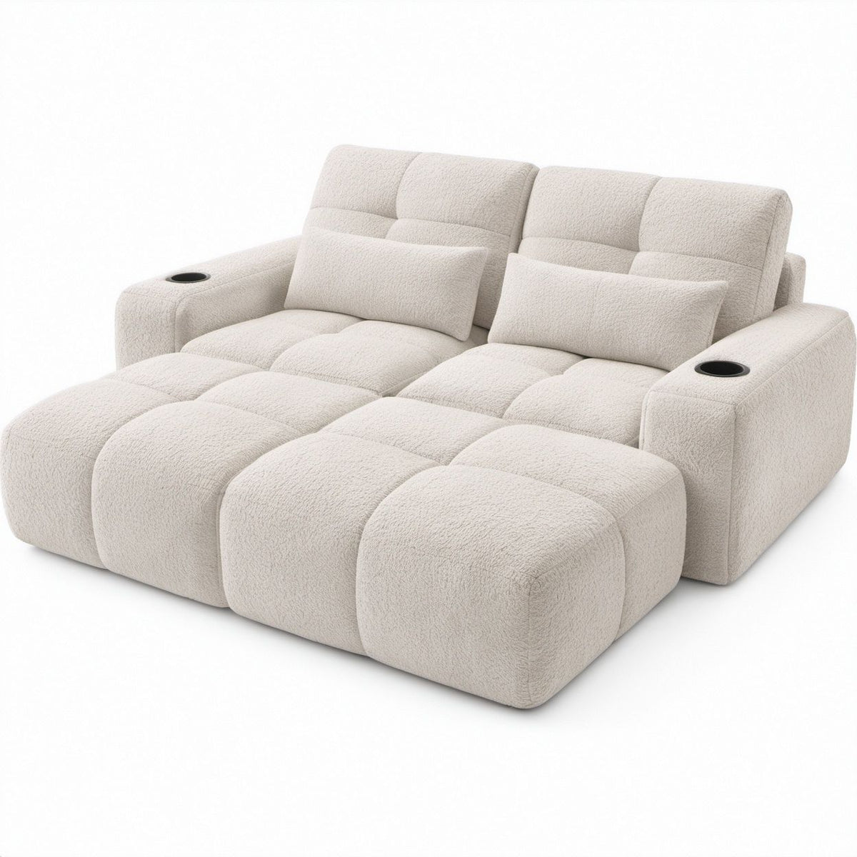 Cream Boucle Dual-Reclining Loveseat with Cup Holders, 71.7 x 39.4 x 39.4 in