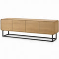 Natural Oak Veneer Media Console with Black Steel Base, 78.7 x 15.7 x 21.7 in