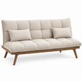 Cream Tufted 3-Seat Sofa with Walnut Brown Rubberwood Frame, 78.7 x 35 x 33.5 in