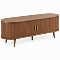 63 x 15.75 x 29.5 in Oval Walnut TV Stand with Tambour Sliding Doors