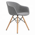 Gray Upholstered Armchair with Natural Beech Wood Legs and Black Steel Braces, 62 x 63 x 82 cm