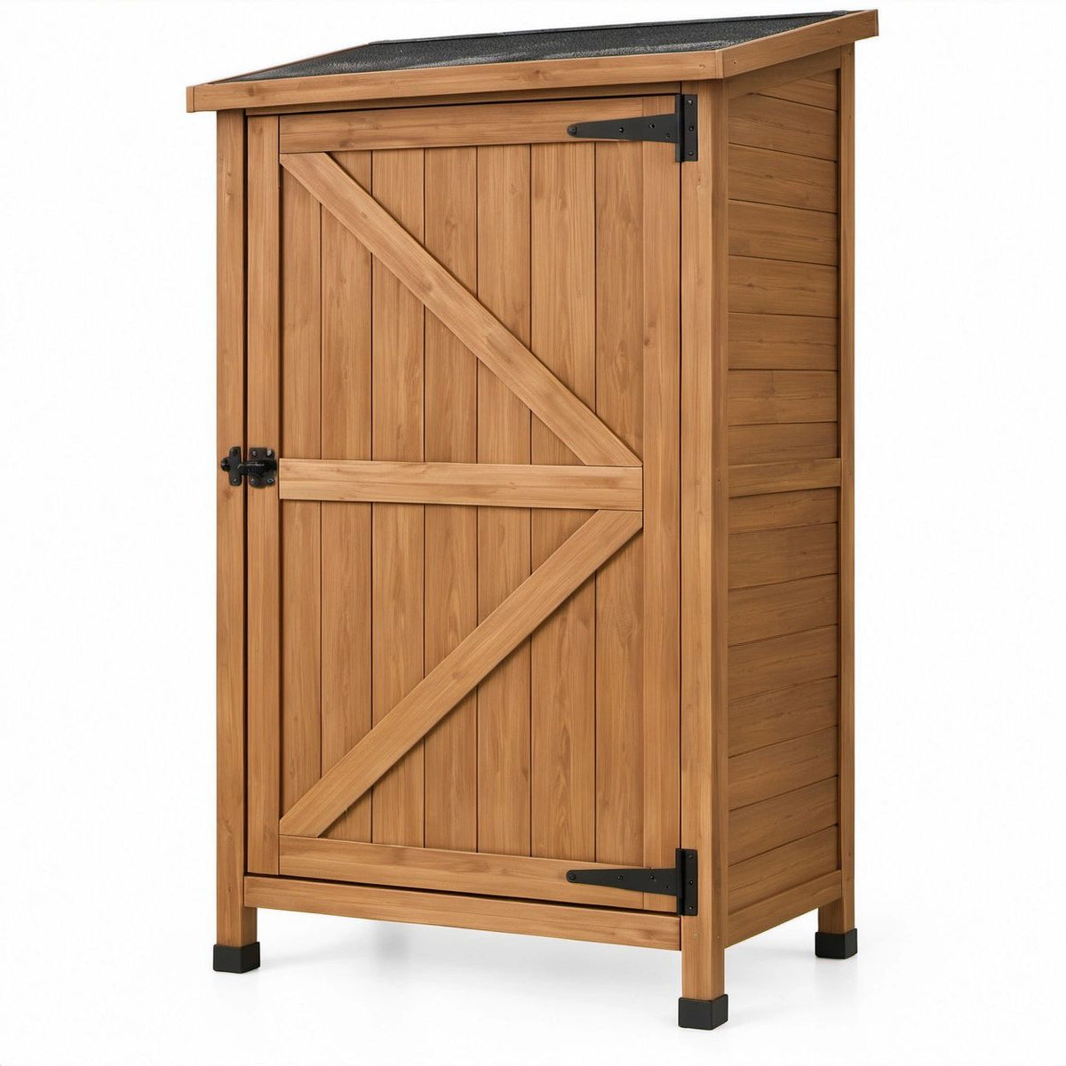 Natural Brown Solid Fir Wood Outdoor Storage Cabinet with Black Roof, 30 x 24 x 60 in