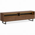 71 in Walnut and Black Engineered Wood TV Stand with LED Lighting, 3 Concealed Compartments