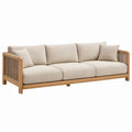 Outdoor 3-Seat Acacia Wood Frame with Woven Rope Sides, Beige Olefin Cushions, Natural Brown/Taupe, 218 x 83 x 76 cm