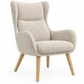 Cream Boucle Wingback Lounge Chair with Natural Rubberwood Legs, 30.7 x 33.5 x 41.7 in