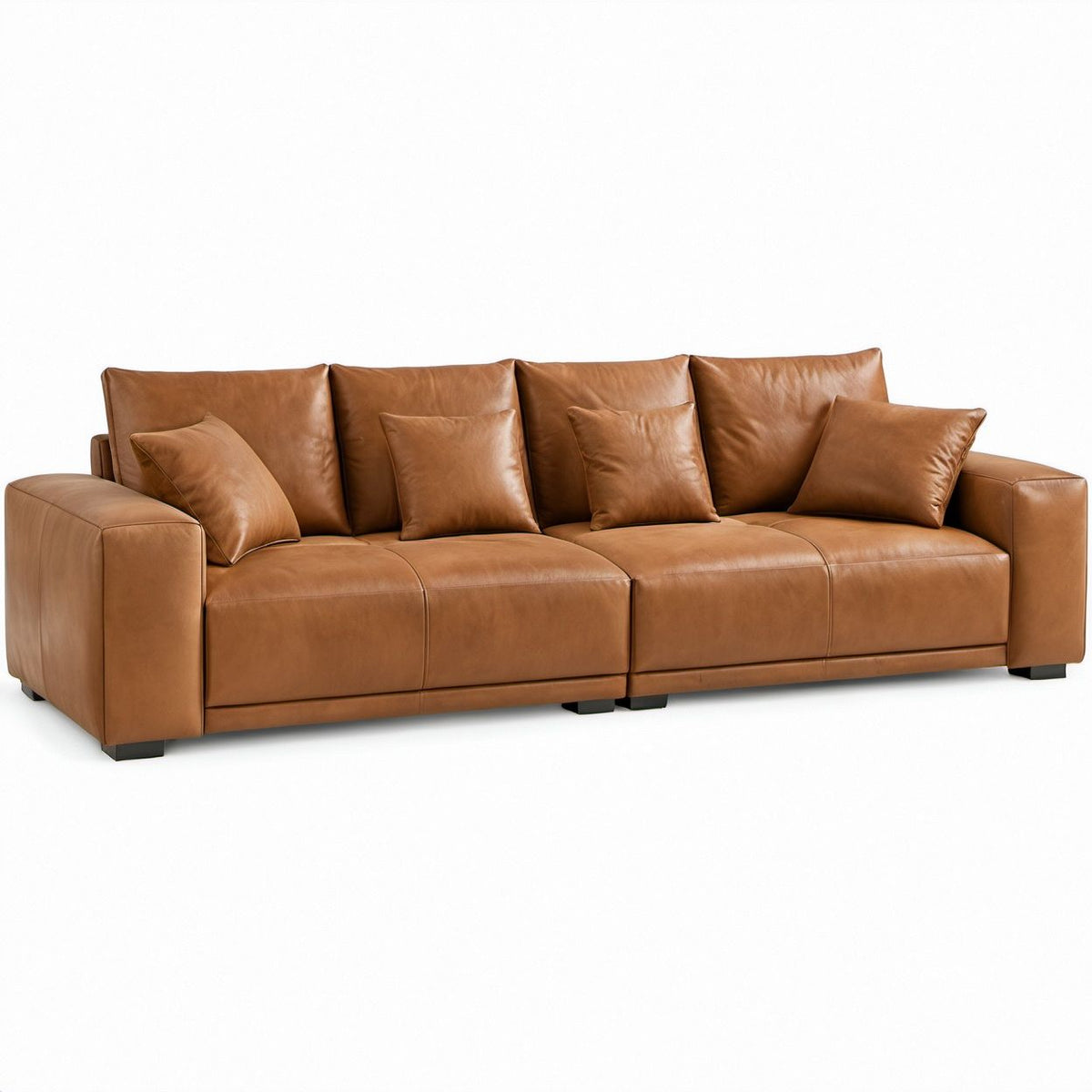 Cognac PU Leather 3-Seat Sofa, 102 x 39 x 34 in