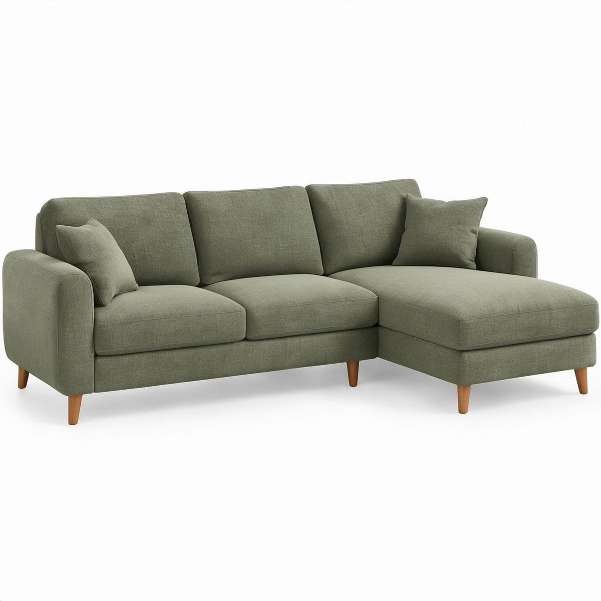 Green Polyester L-Shaped 3-Seat Sectional Sofa with Right-Facing Chaise, 88 x 60 x 34 in