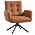 Brown PU Leather Swivel Lounge Chair with Black Steel Base, 29 x 31 x 37 in