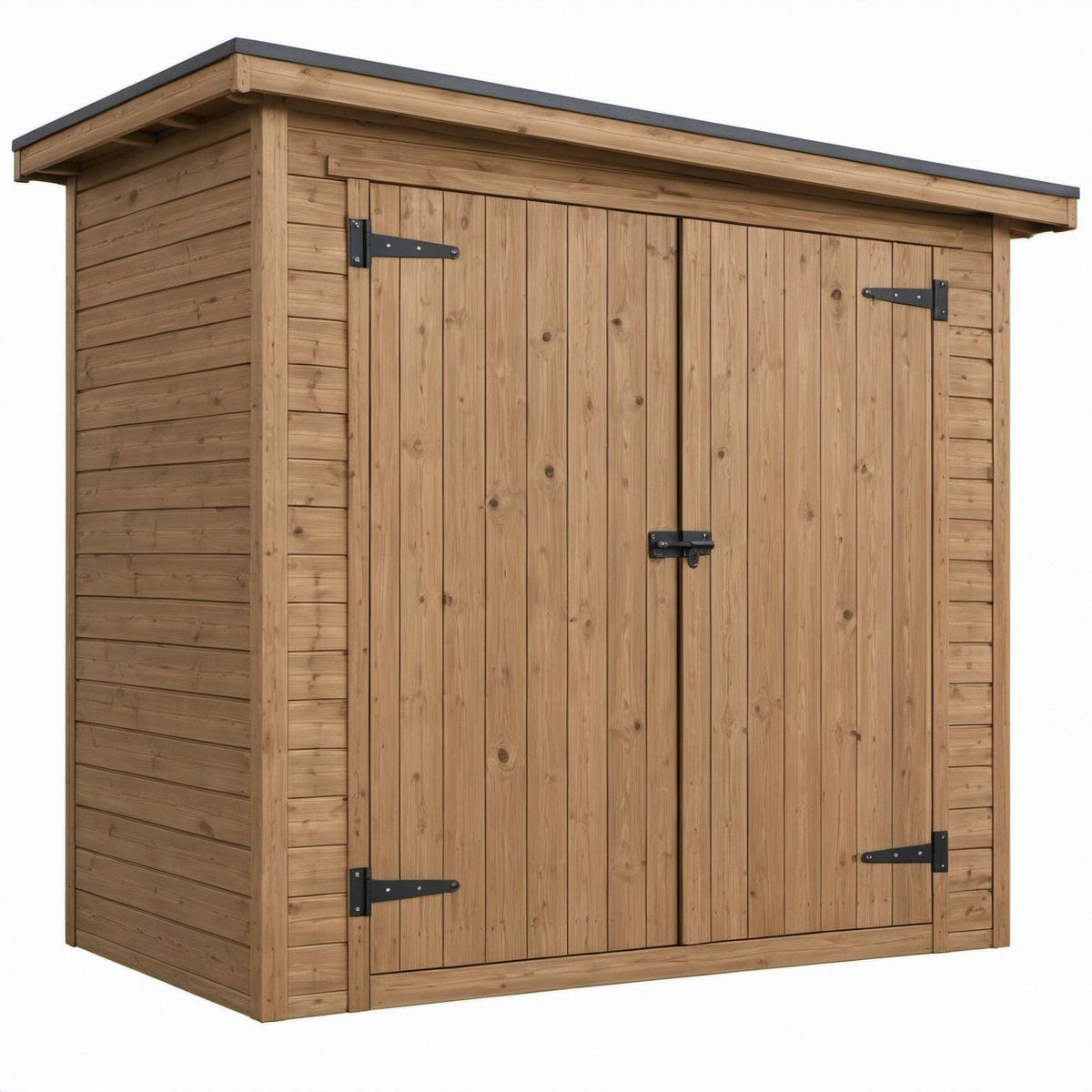 Outdoor Solid Fir Storage Shed with Double Doors, Natural Brown/Black, 72 x 48 x 84 in