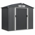 Dark Gray Galvanized Steel Outdoor Storage Shed with Gable Roof, 68.1 x 49.2 x 75.6 in