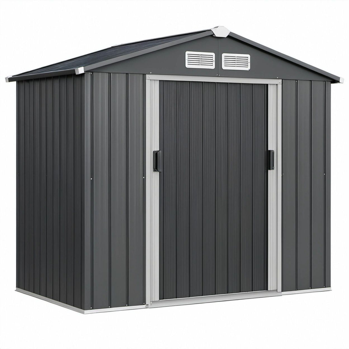 Dark Gray Galvanized Steel Outdoor Storage Shed with Gable Roof, 68.1 x 49.2 x 75.6 in