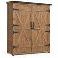 Natural Brown Solid Fir Wood Outdoor Storage Cabinet with Double Barn Doors, 48 in W x 24 in D x 72 in H