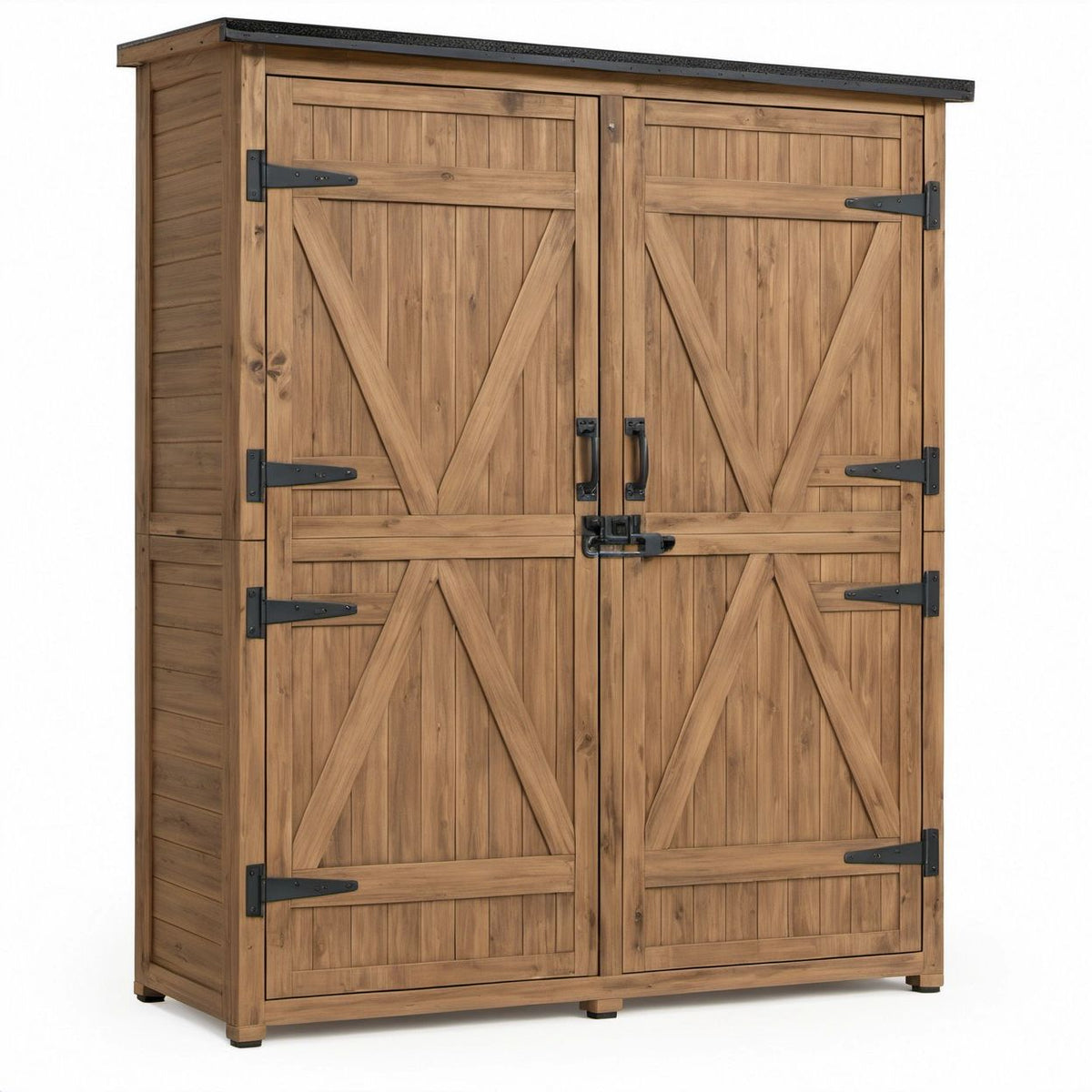 Natural Brown Solid Fir Wood Outdoor Storage Cabinet with Double Barn Doors, 48 in W x 24 in D x 72 in H