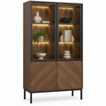 Walnut Brown LED Lighted Display Cabinet with Tempered Glass Doors, 36 x 16 x 72 in