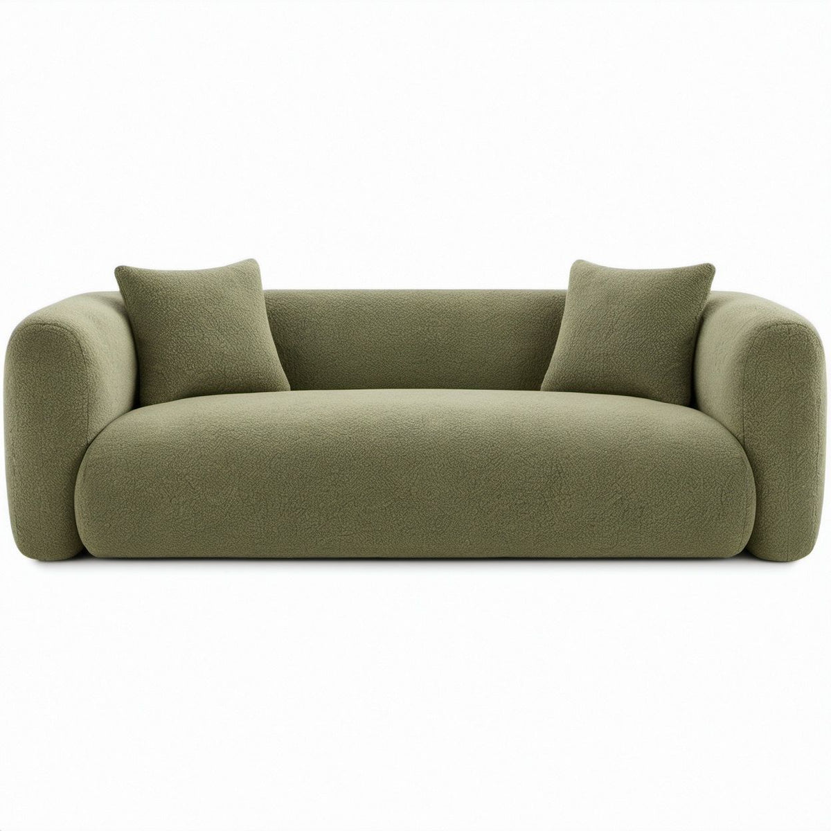 Curved 2-Seat Olive Green Polyester Bouclé Loveseat, 70 x 35 x 30 in