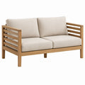 Natural Acacia Wood Outdoor Loveseat with Beige Polyester Cushions, 55.1 x 31.5 x 32.7 in