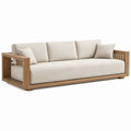 3-Seat Outdoor Teak Sofa with Beige Polyester Cushions, 84 x 34 x 30 in